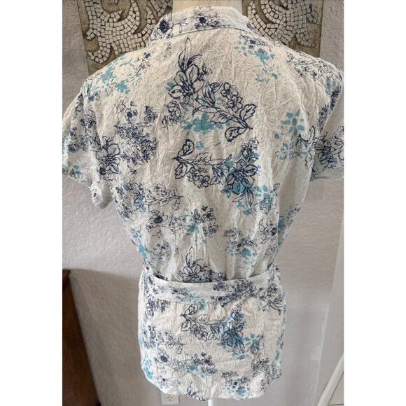 Point Zero Womens Large Floral Button-Up Blouse With Tie Belt - Picture 4 of 7